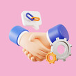 3D rendering business partnership creating value of partner business. via handshake deal between company. 3D illustrate.