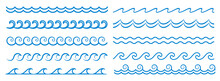 Sea Wave Line, Blue Water Pattern Borders And Frames, Vector Ocean Surf Ripples. Wave And Wavy Line Separators With Tide Ripples, Zigzag Curves And Curls, Linear Boarders And Frames Or Borders