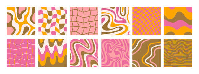 Wall Mural - Big set of square backgrounds in style retro 70s, 80s. Groovy hippie abstract psychedelic design. Vector illustration