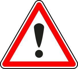 Vector graphic of a uk danger ahead road sign. It consists of a exclamation mark symbol contained within a red triangle