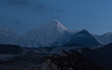 View Of The Mountain Slopes And Peaks With Snow In The Himalayas In The Manaslu Region In The Early Morning