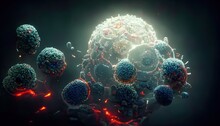 A New Generation Of Dangerous Corona Flu Floating Pathogen Respiratory Influenza Virus Cell Microscopic View. Illustration.