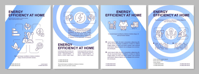 Energy efficiency at home blue brochure template. Leaflet design with linear icons. Editable 4 vector layouts for presentation, annual reports. Arial-Black, Myriad Pro-Regular fonts used