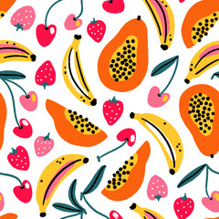 Wall Mural - Summer fruit plate, vector pattern