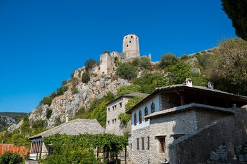 Canvas Print - Historical fortress Citadel Pocitelj. Castle in Bosnia and Herzegovina in valley of river Neretva.