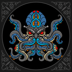 Wall Mural - Colorful Kraken octopus zentangle arts isolated on black background.