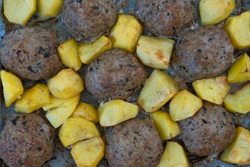 Poster - Baked burgers and fries, a family favorite