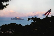 View On Alcatraz, From Telegraph Hill, San Francisco, California, USA.