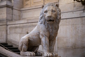 Wall Mural - Sculpture of a male lion inside the luxurious Royal Palace of Madrid