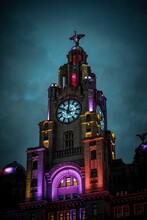 Vertical Shot Of A Clock Tower In Liverpool, England