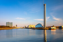 Glasgow Tower, Science Centre, IMax, The Waverley, TS Queen Mary, River Clyde, Glasgow, Scotland, United Kingdom