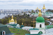 View Over The Gold Topped Churches Of Kiev Pechersk Lavra, UNESCO World Heritage Site, Kyiv (Kiev), Ukraine