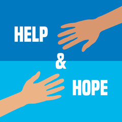 Wall Mural - help and hope concept with human hands on blue background