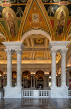 Intricate Interior Of The Great Hall In The Library Of Congress, Capitol Hill, Washington DC, United States Of America