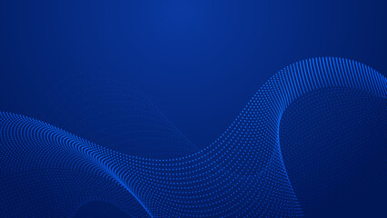 Blue background technology concept with wavy line particle elements