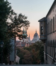 Beautiful View Of Buildings Of Budapest City With Trees During Sunset In Hungary