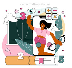 Wall Mural - Math school subject online service or platform. Students studying