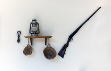 Vintage Decoration On The Wall With Field And Hunting Objects