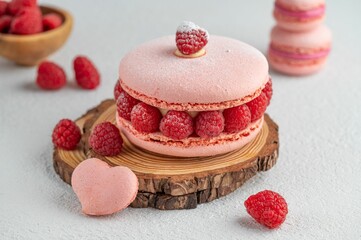 Canvas Print - Closeup of a pink raspberry macaron