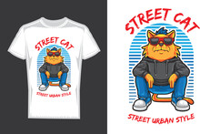 Hip Hop Cat Tshirt Design Vector Illustration Style