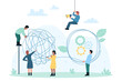 Business communication, rational thinking in problem solving vector illustration. Cartoon tiny people holding tangled chaotic tangle to untangle difficult and complicated task, chaos in thoughts