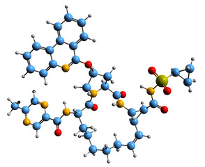 Poster -  3D image of Paritaprevir skeletal formula - molecular chemical structure of Veruprevir isolated on white background
