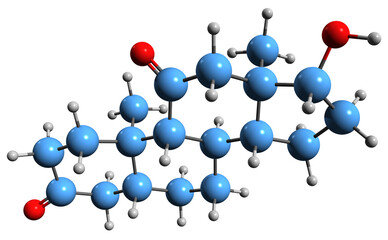 Sticker -  3D image of Ketodihydrotestosterone skeletal formula - molecular chemical structure of 11-Oxodihydrotestosterone isolated on white background
