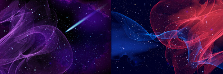 Wall Mural - Vector Cosmology Illustration with Universe, Galaxy, Sun, Planets and Stars. Can be used for Invitation or Booklet. Futuristic view with Depth and Space Background