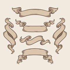 set of vector hand drawn vintage ribbons