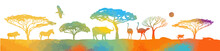 African Colorful Animals. African Landscape. Vector Illustration