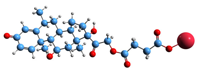 Wall Mural -  3D image of Methylprednisolone sodium succinate skeletal formula - molecular chemical structure of synthetic glucocorticoid receptor agonist isolated on white background
