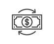 Money change line icon. Currency exchange sign. Financial reinvestment symbol. Quality design element. Linear style money change icon. Editable stroke. Vector