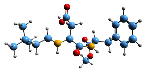 Poster -  3D image of Neotame skeletal formula - molecular chemical structure of artificial sweetener  Е961 isolated on white background