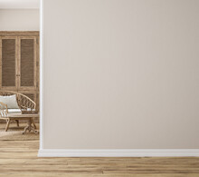 Scandinavian Farmhouse Living Room Interior, Wall Mockup, 3d Render