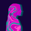 © EniaKlever - Illustration of a girl in the style of the 70s. Silhouette with flowing paint inside. Bright design.