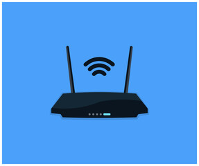 Network wi-fi router with two antennas logo design. Broadband, Wifi wireless internet signal, Internet connection business concept vector design and illustration.
