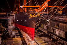 Den Helder, Netherlands, March 2022. The Historic Naval Ship Bonaire In Dry Dock At Former Willemsoord Shipyard, Den Helder.