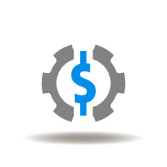 Wall Mural - Vector illustration of gear with dollar currency. Icon of stable coin. Symbol of financial system.