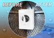 © New Africa - Drum of washing machine before and after using water softener tablet, collage
