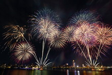 The Famous Beautiful Dadaocheng Fireworks Show At Night In Taipei Taiwan