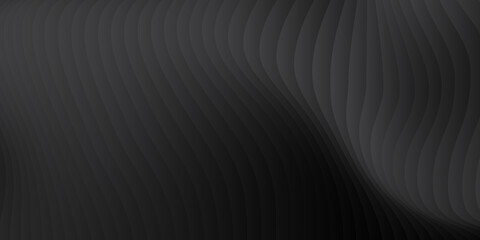 Poster - Abstract black and dark gray wave  texture with smooth curve sheets overlay for luxury modern background. Vector illustration.