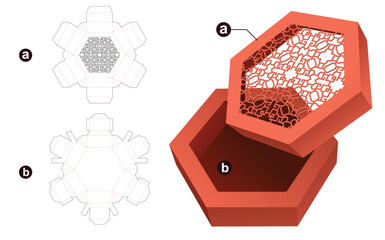 stenciled box die cut template and 3D mockup