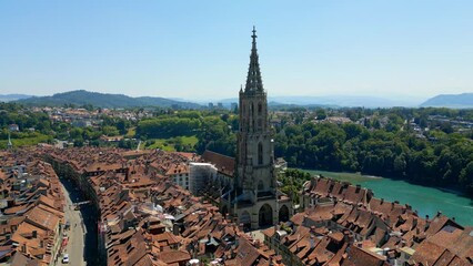 Sticker - Bern Munster - the Cathedral of Bern in Switzerland from above - travel photography