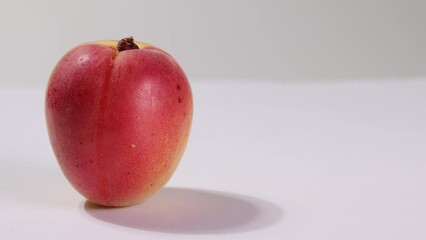 Wall Mural - Fresh ripe juicy yellow orange red apricot fruit on white background rotate turn move closeup