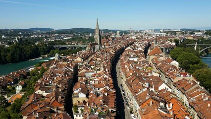 Sticker - Panoramic aerial view over the city of Bern in Switzerland from above - the capital city - travel photography