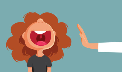 Wall Mural - Parent Asking Screaming Child to Stop Vector Cartoon Illustration. Unhappy little girl yelling at her parents denying her wishes 
