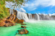 Huai Mae Khamin, A Beautiful Waterfall In A Green Forest In Thailand