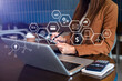 © laddawan - Digital marketing, Business using Digital tablet finance and sale data growth on interface icons, Banking, Finance, Business Strategy on global business network