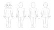 Age 4-5 years kid girl figure for kidswear sketch. Fashion template of child body mannequin, 5-head proportions. Front and back view, rulers on backdrop