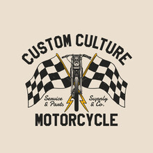 Hand Drawn Vintage Style Of Motorcycle And Garage Logo Badge